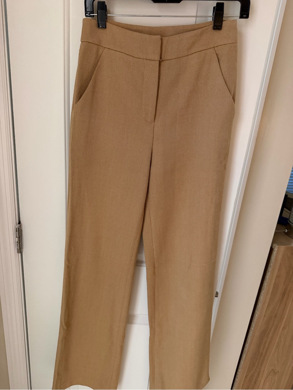 Veronica Beard Tan High-Rise Straight-Leg Trousers